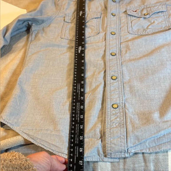 2/$30 Hollister Western Style Pearl Snap Blue Button Up Shirt, size medium - Picture 8 of 11